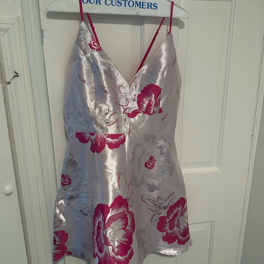 Lulu's Pink and Silver Floral Dress